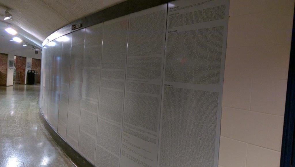 Walls are lined with veterans' names