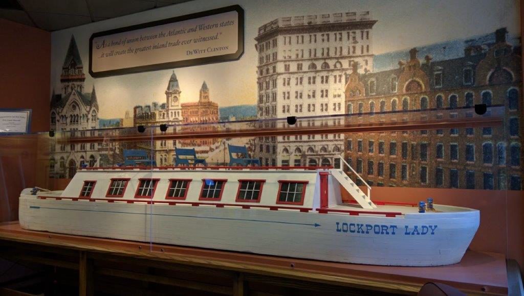 Erie Canal boat model displayed in the museum 