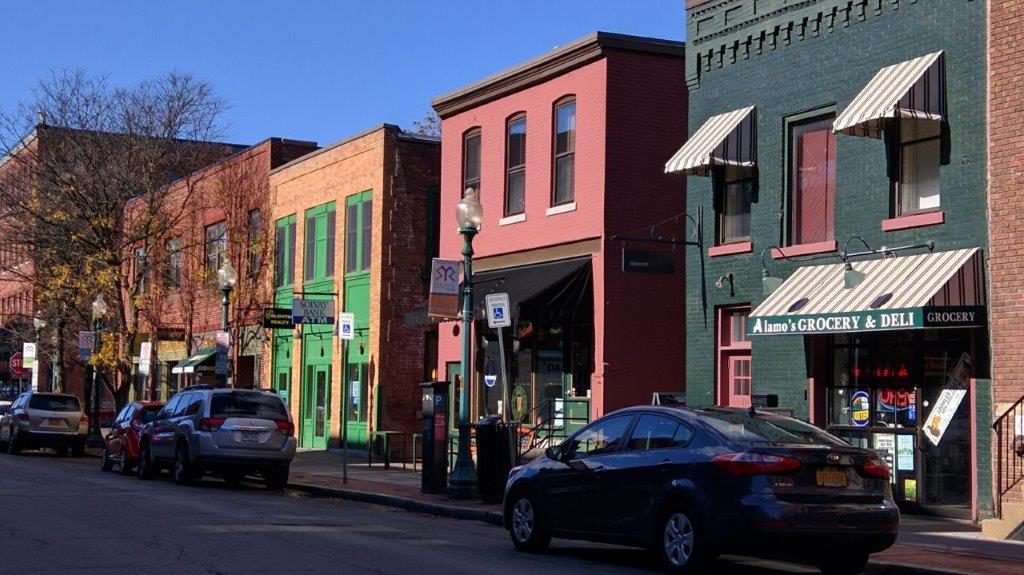 Quaint storefronts in Syracuse's Armory Square