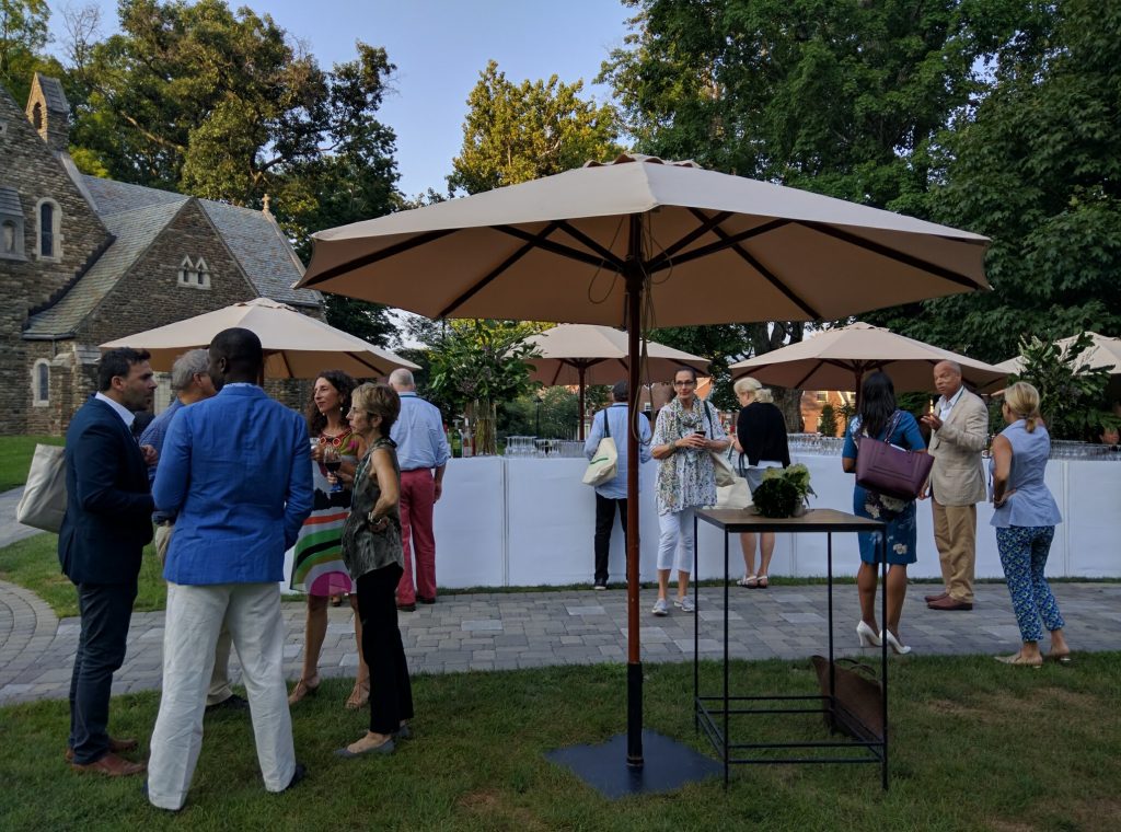 Lively discussions take place during evening cocktails served on the Kent School lawn